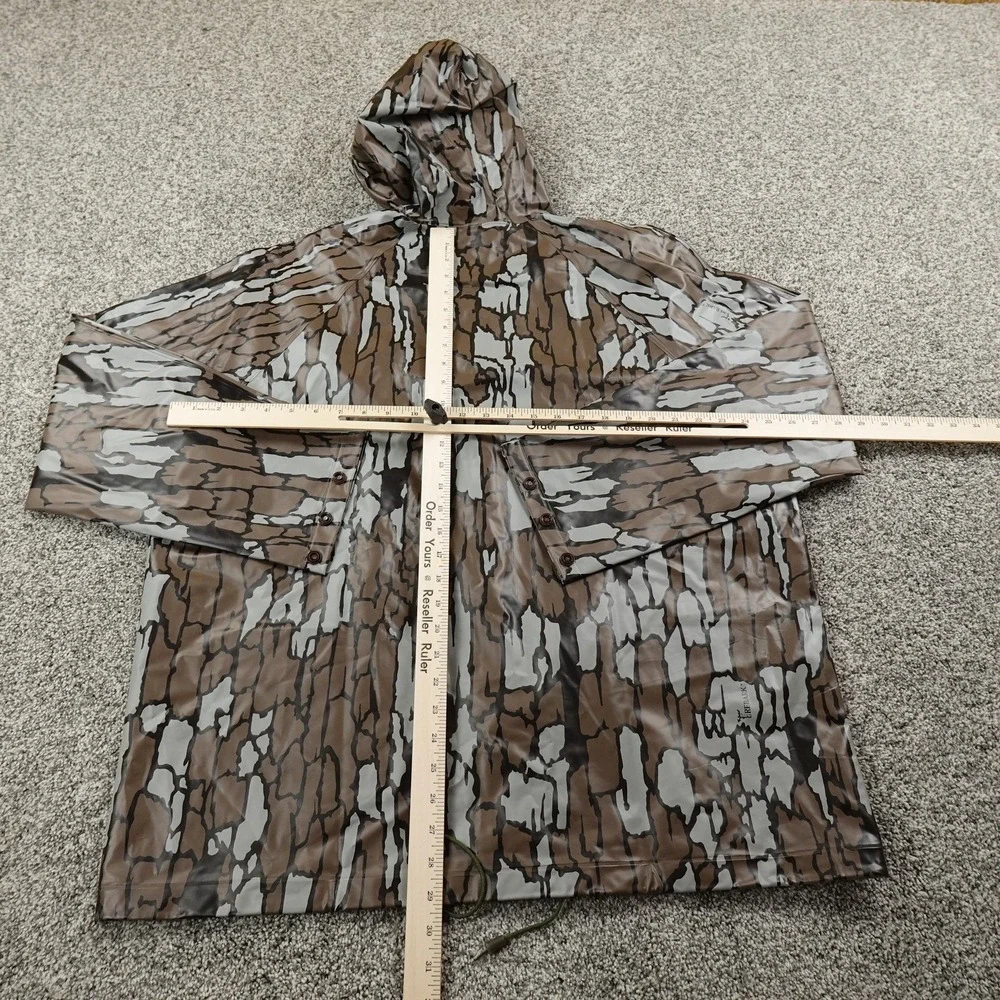 VTG Trebark Camo Jacket Mens M Vinyl Hood  Windbreaker Rain Coat Hunting 80s 90s